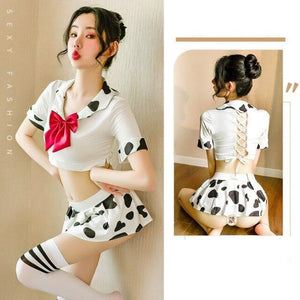 Japanese Kawaii Cow Lingerie Set with Bow MM2254