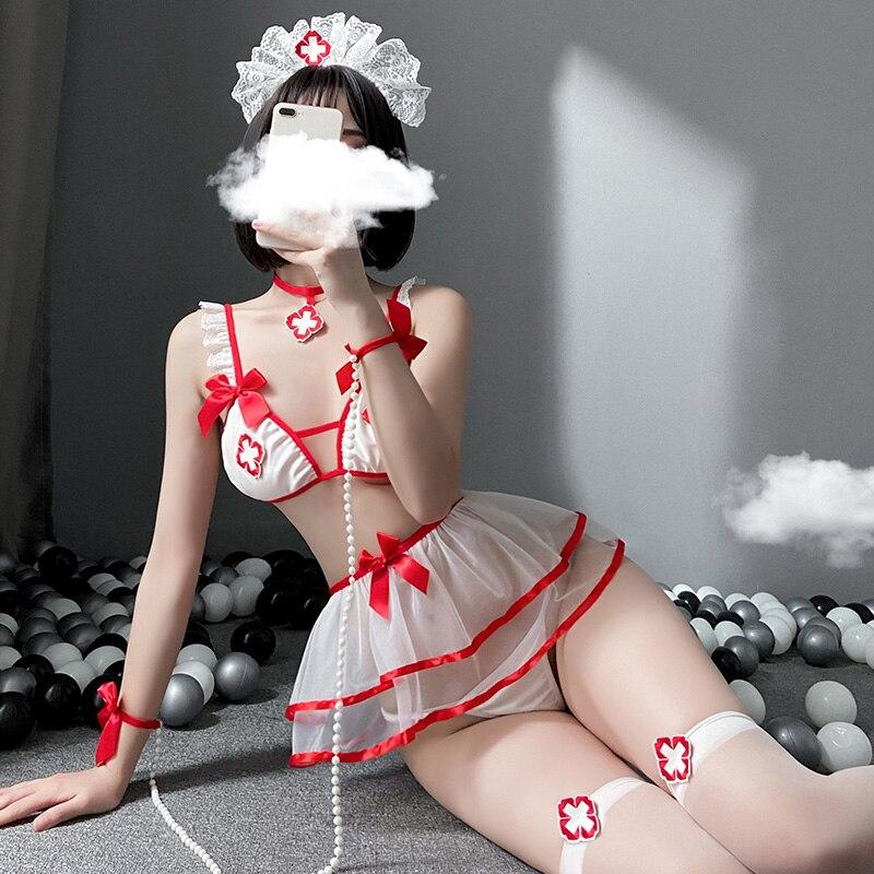 Kawaii Sweet Nurse Cosplay Uniform Christmas Chiffon Lingerie Set MK16909