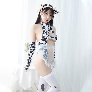 Kawaii Cow Hollowed-out Maid Lingerie Set MK16847