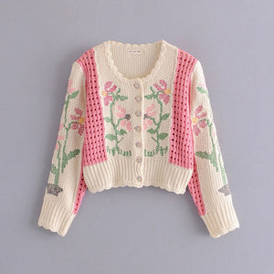 Flower Embroidery Cute Knitted Cardigans MK17202