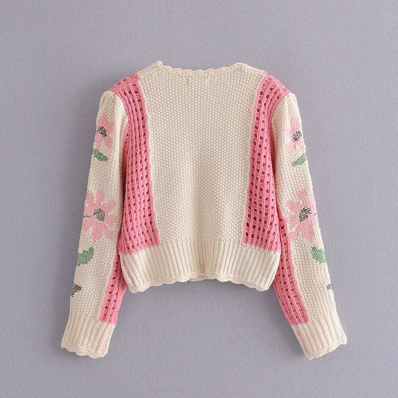 Flower Embroidery Cute Knitted Cardigans MK17202