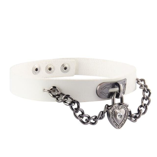 Punk Cool Metal Love Heart-Shaped Lock Collar Leather Chain MK15847 - KawaiiMoriStore