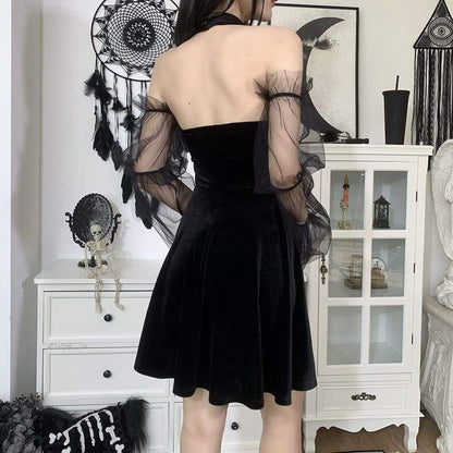 Punk eGirl Dark Halter Dress MM1251 - KawaiiMoriStore