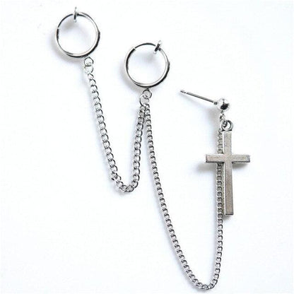 Punk Feathers Cross Chain Clip Earrings MK15147 - KawaiiMoriStore