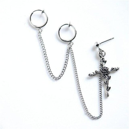 Punk Feathers Cross Chain Clip Earrings MK15147 - KawaiiMoriStore