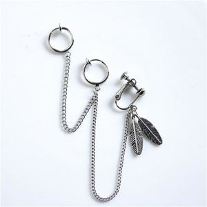 Punk Feathers Cross Chain Clip Earrings MK15147 - KawaiiMoriStore
