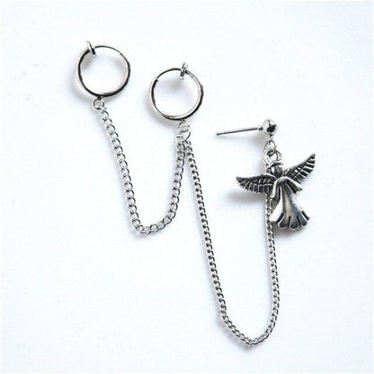 Punk Feathers Cross Chain Clip Earrings MK15147 - KawaiiMoriStore