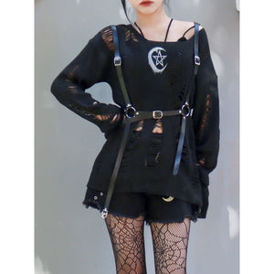 Punk Harajuku Gothic Hole Moon Vintage Black Pullovers BM094
