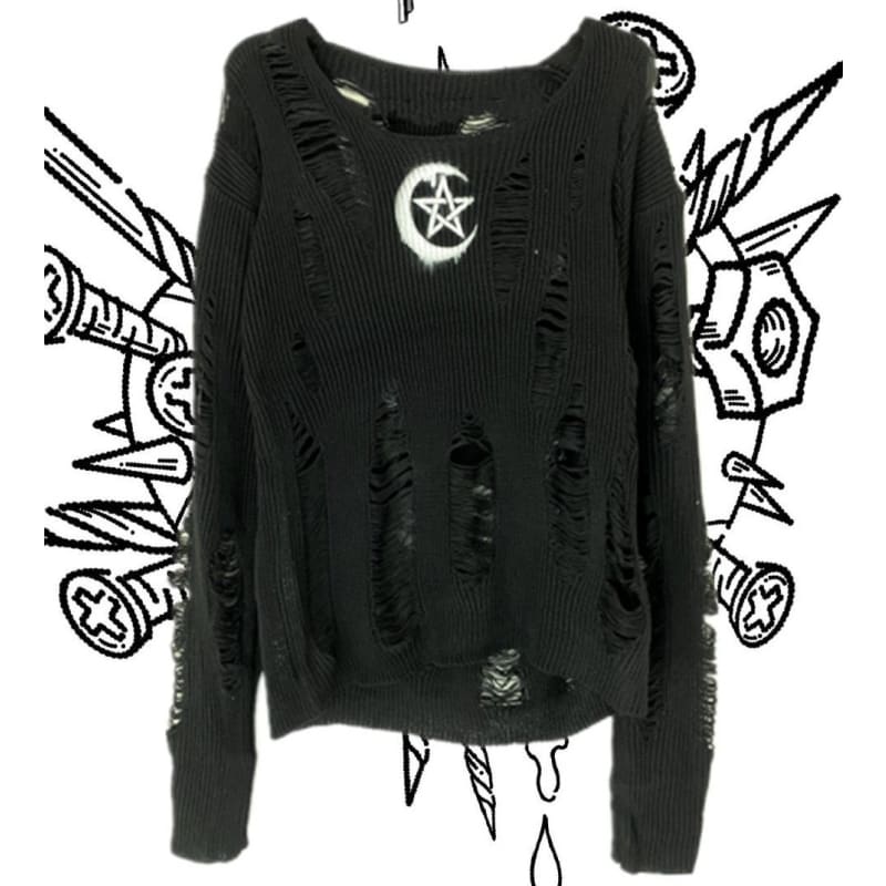 Punk Harajuku Gothic Hole Moon Vintage Black Pullovers BM094