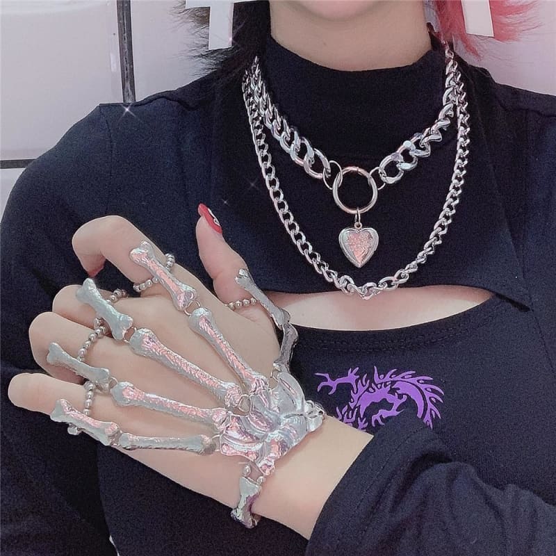 Punk Skeleton Ring Bracelet MK15307 - KawaiiMoriStore