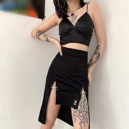 Punk Style Black Sexy Midi Pencil Skirt - skirt