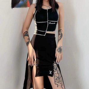 Punk Style Black Sexy Midi Pencil Skirt - skirt