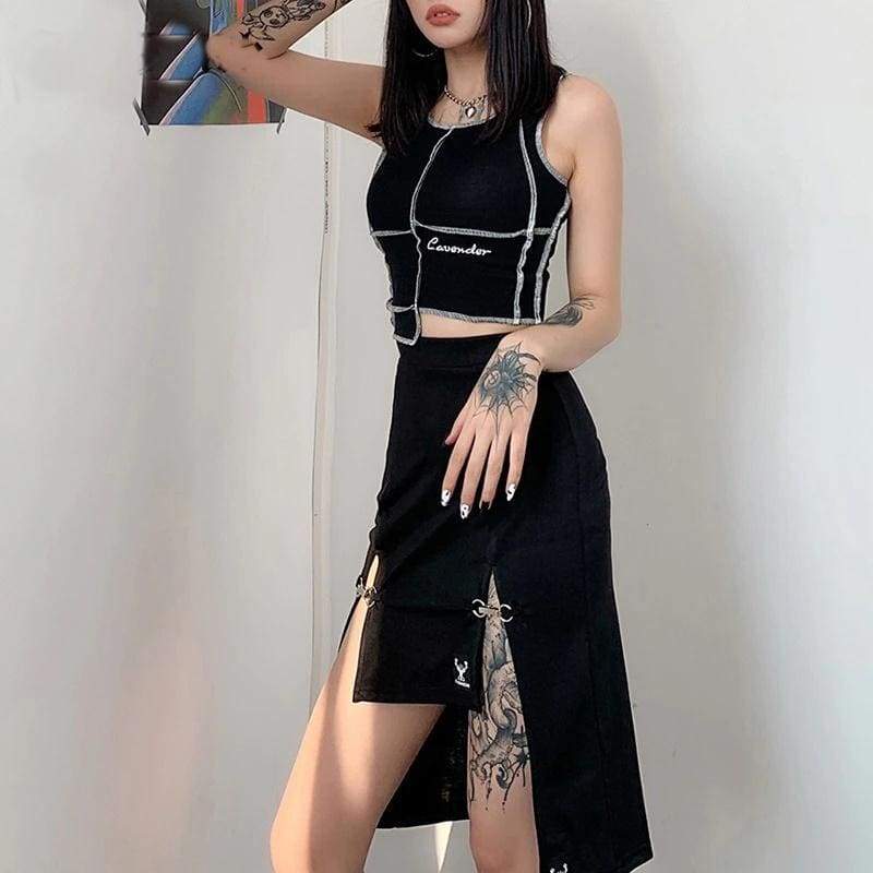 Punk Style Black Sexy Midi Pencil Skirt - skirt