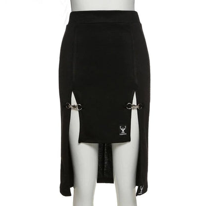 Punk Style Black Sexy Midi Pencil Skirt - skirt