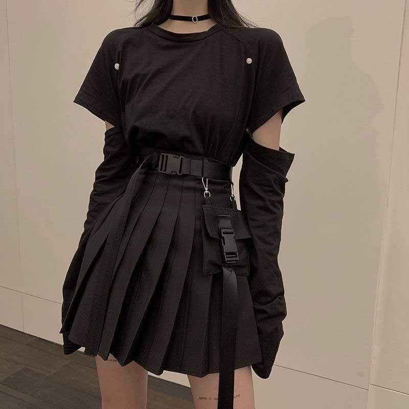 Punk Style Fashion T-shirt+High Waist Skirt Set MK14990 - KawaiiMoriStore