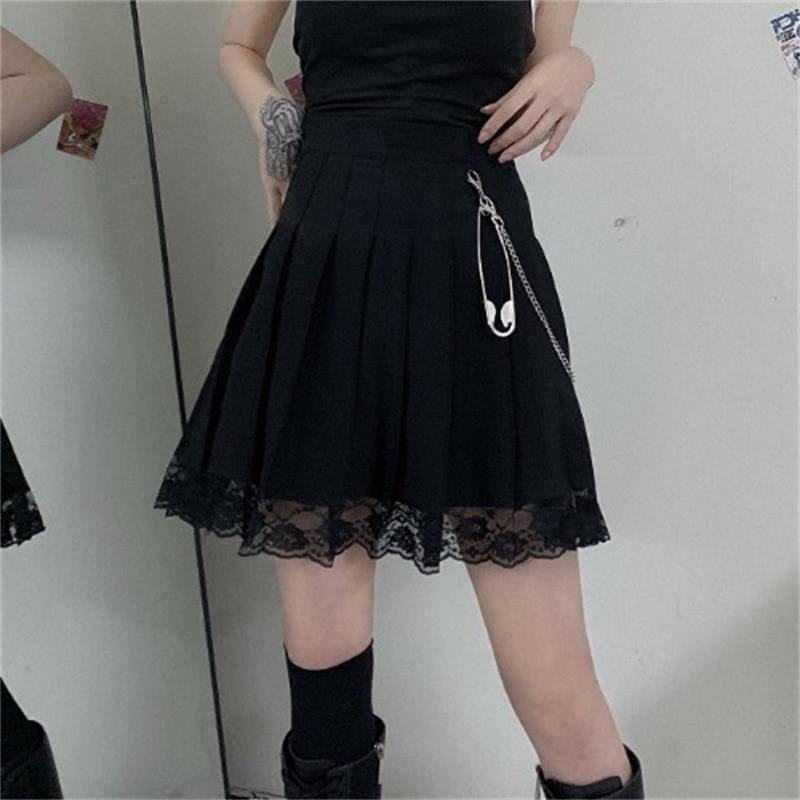 Punk Vintage Lace Black Skirt - skirt