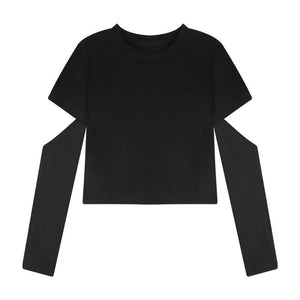 Pure Color Hollow Out Round Neck Short Sweatshirt MK0530 - KawaiiMoriStore