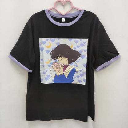 Purple Love Girl Print T-shirt MK15201 - KawaiiMoriStore