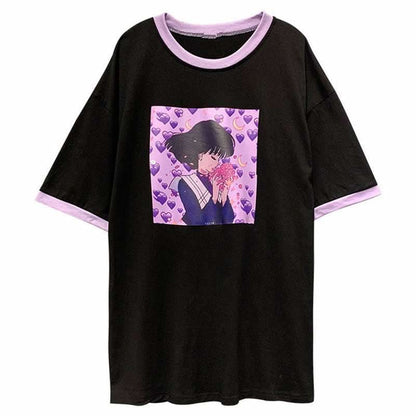 Purple Love Girl Print T-shirt MK15201 - KawaiiMoriStore