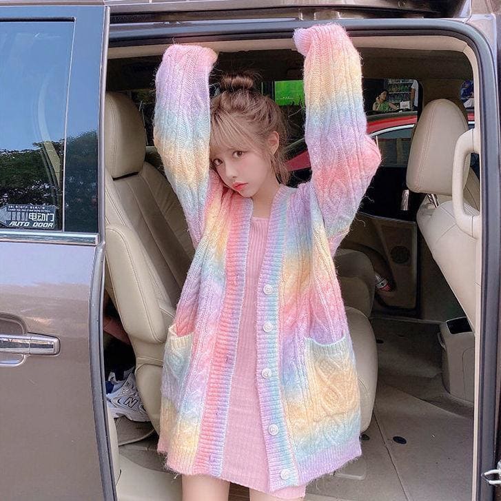 Rainbow Furry Sweater Coat MK15259 - KawaiiMoriStore