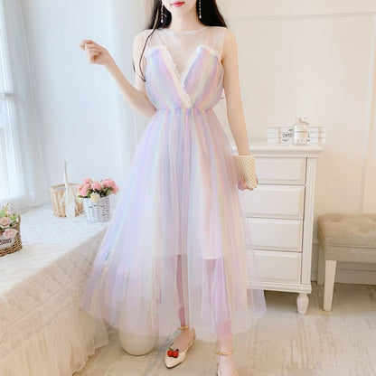 Rainbow Gauze Sleeveless Dress MK15129 - KawaiiMoriStore