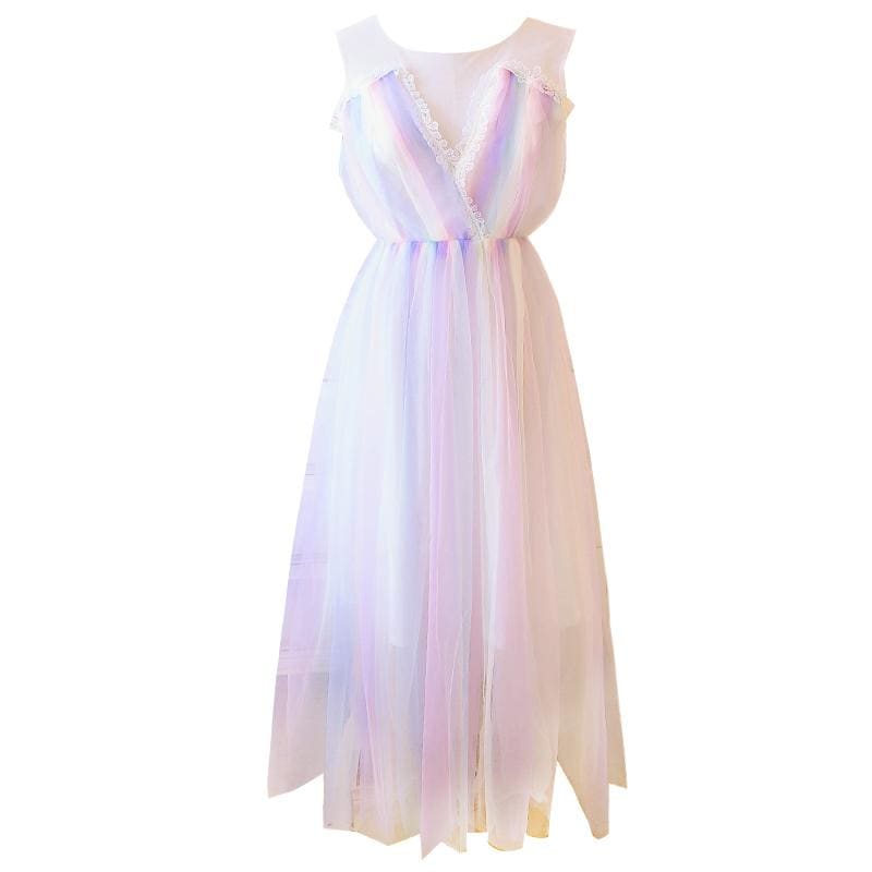 Rainbow Gauze Sleeveless Dress MK15129 - KawaiiMoriStore