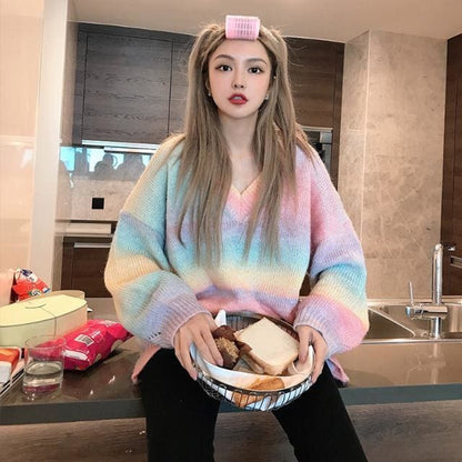 Rainbow Knitted Sweater MK15375 - KawaiiMoriStore