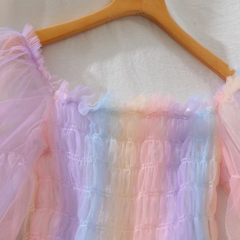 Rainbow Pastel Kawaii Aesthetic Princess Crop Top - One Size