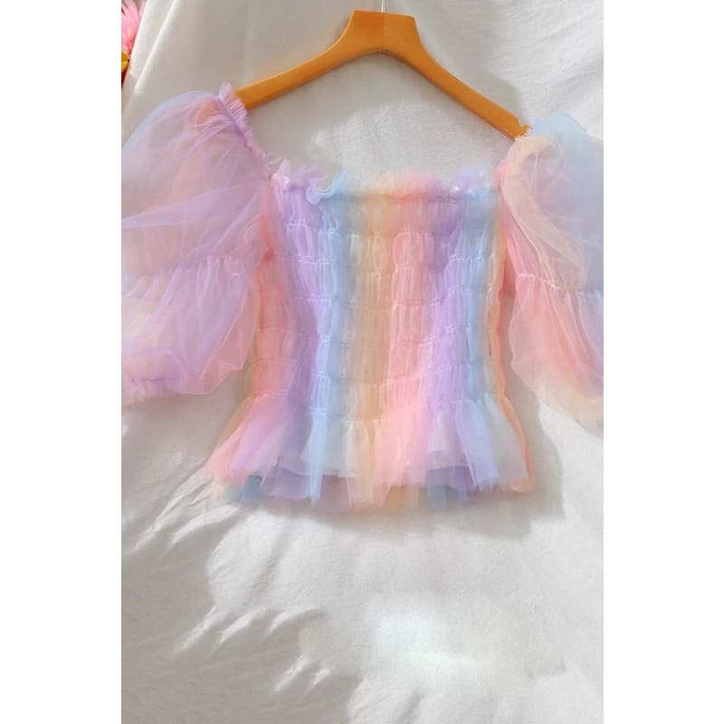 Rainbow Pastel Kawaii Aesthetic Princess Crop Top - One Size