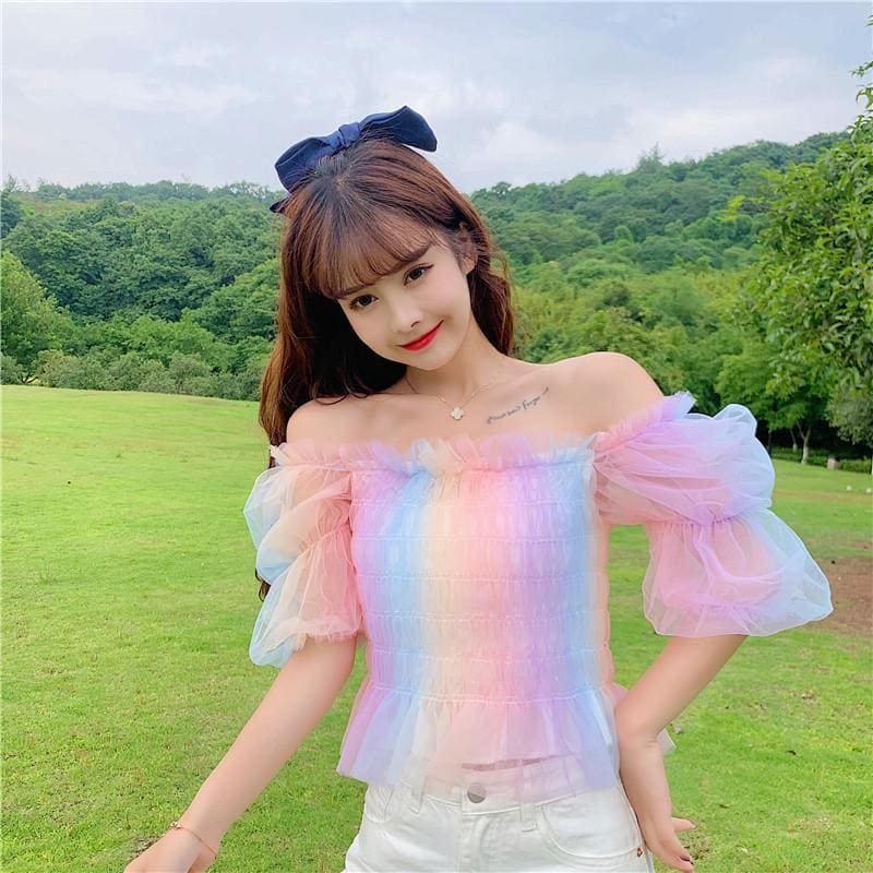 Rainbow Pastel Kawaii Aesthetic Princess Crop Top - One Size