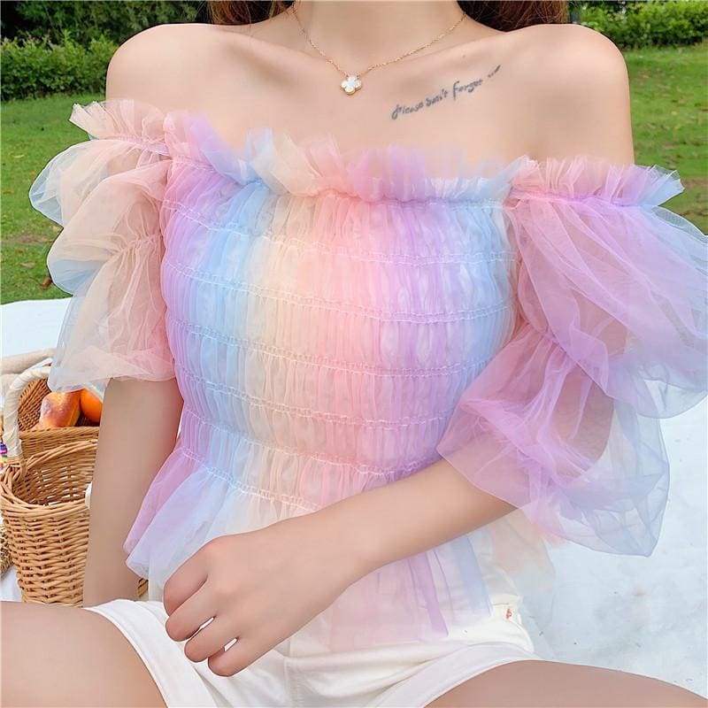 Rainbow Pastel Kawaii Aesthetic Princess Crop Top - One Size
