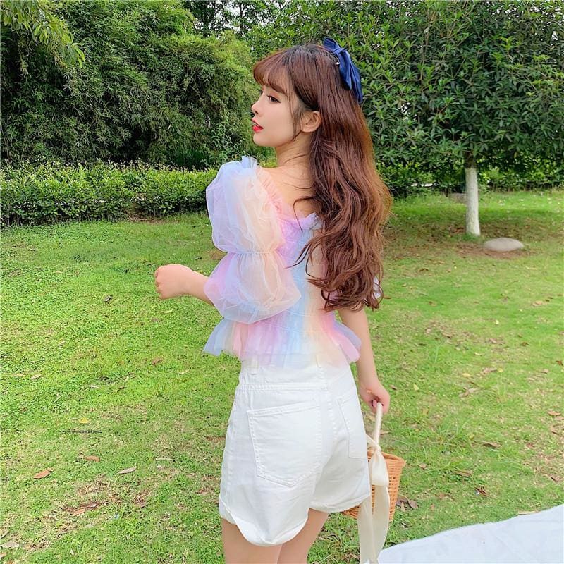 Rainbow Pastel Kawaii Aesthetic Princess Crop Top - One Size