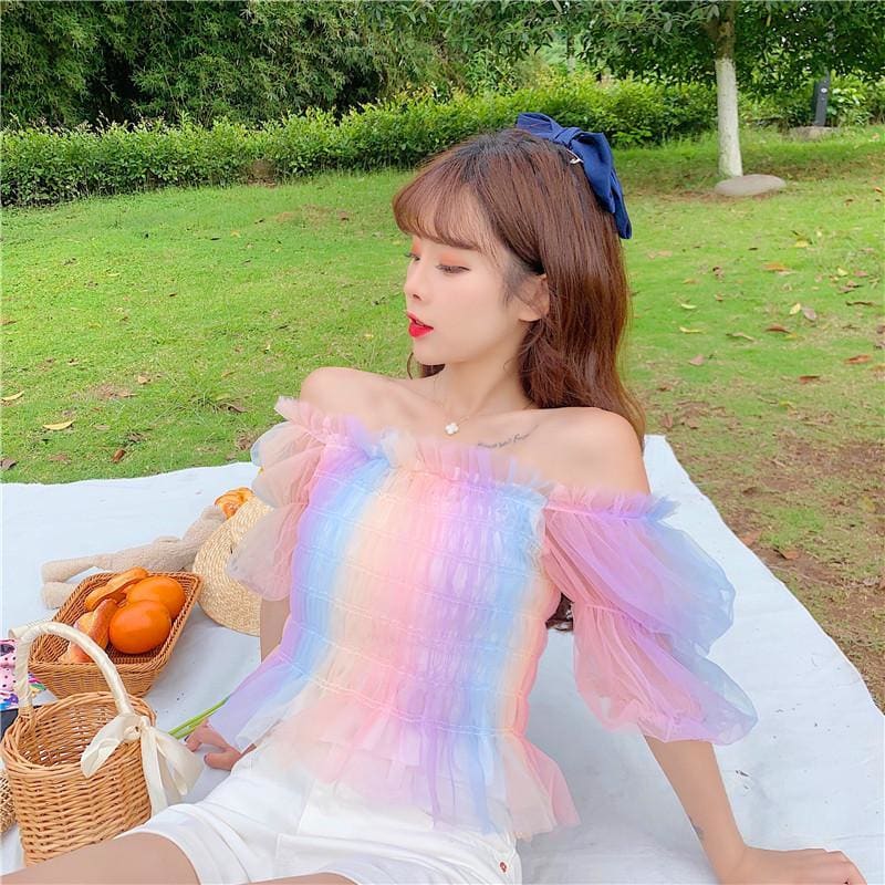 Rainbow Pastel Kawaii Aesthetic Princess Crop Top - One Size