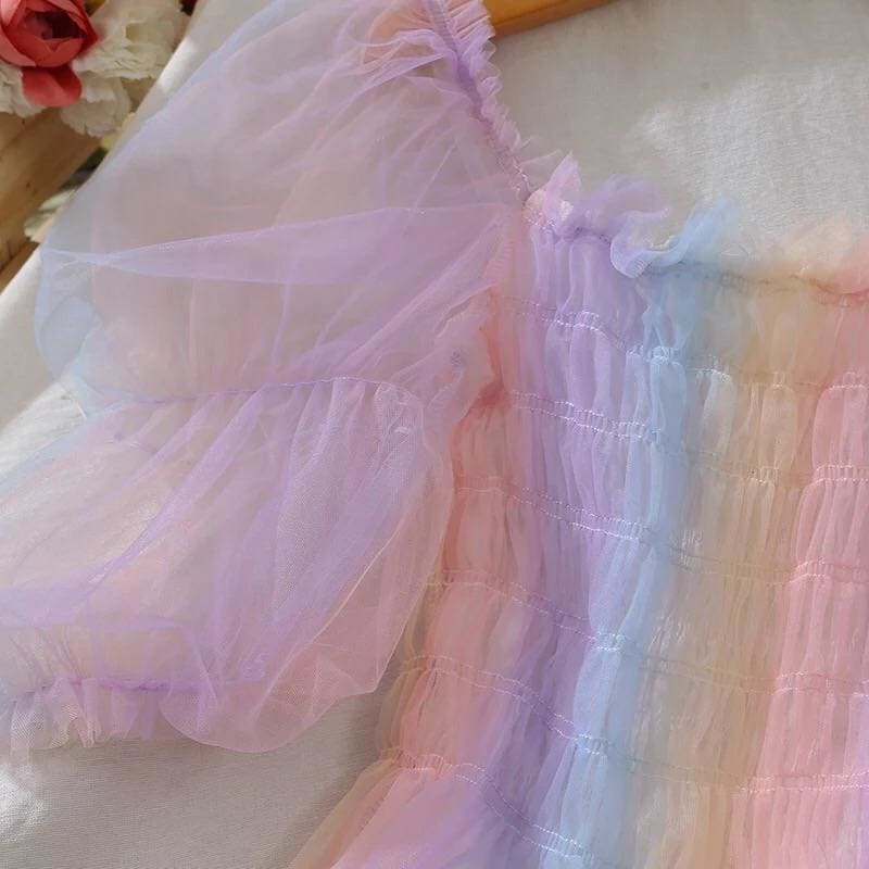 Rainbow Pastel Kawaii Aesthetic Princess Crop Top - One Size