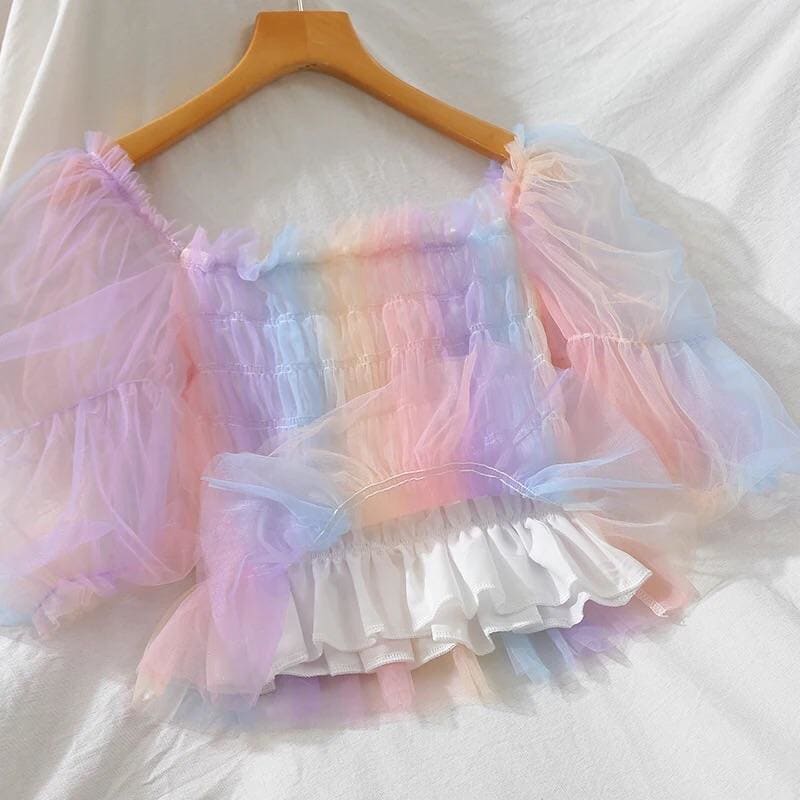 Rainbow Pastel Kawaii Aesthetic Princess Crop Top - One Size