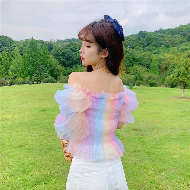 Rainbow Pastel Kawaii Aesthetic Princess Crop Top - One Size