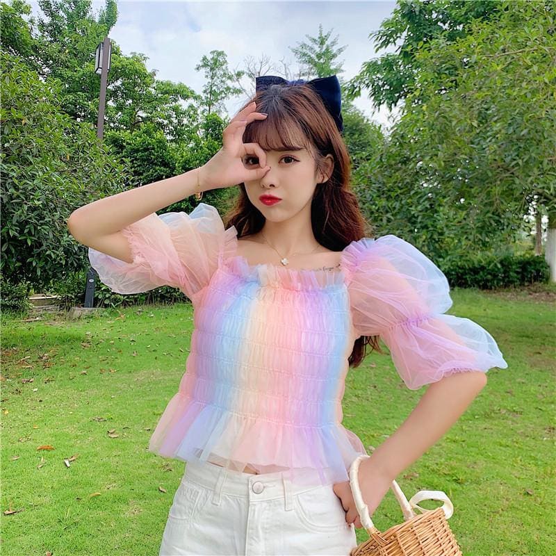 Rainbow Pastel Kawaii Aesthetic Princess Crop Top - One Size