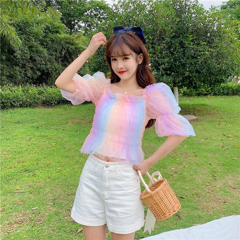 Rainbow Pastel Kawaii Aesthetic Princess Crop Top - One Size