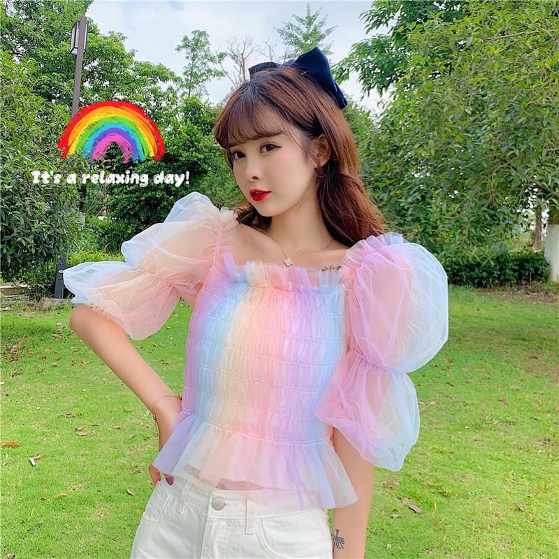 Rainbow Pastel Kawaii Aesthetic Princess Crop Top - One Size