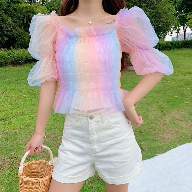 Rainbow Pastel Kawaii Aesthetic Princess Crop Top - One Size