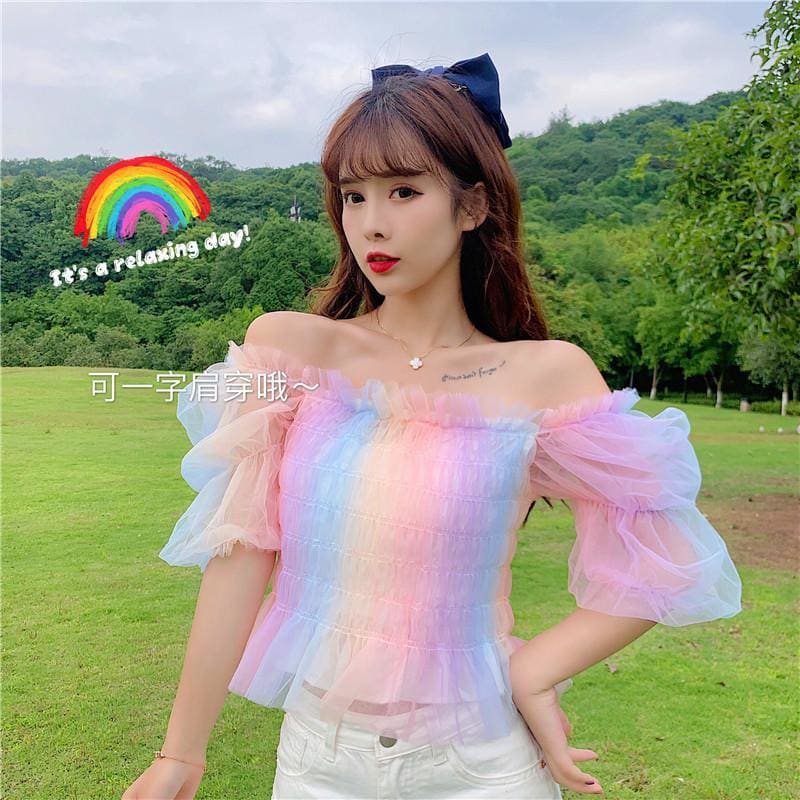 Rainbow Pastel Kawaii Aesthetic Princess Crop Top - One Size