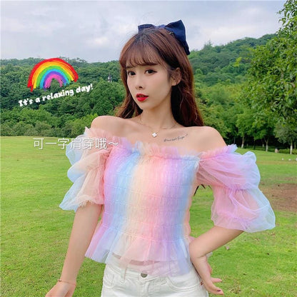 Rainbow Pastel Kawaii Aesthetic Princess Crop Top - One Size