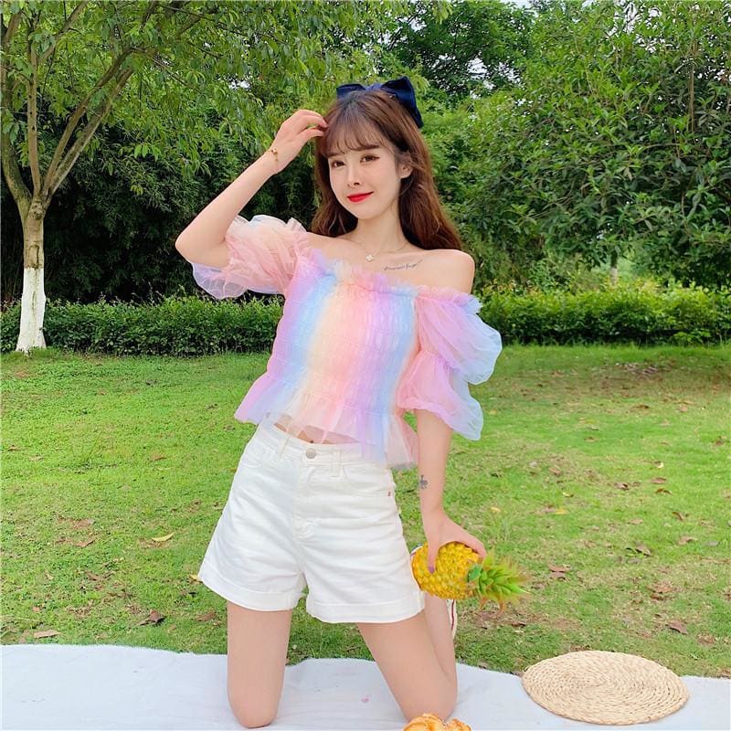 Rainbow Pastel Kawaii Aesthetic Princess Crop Top - One Size