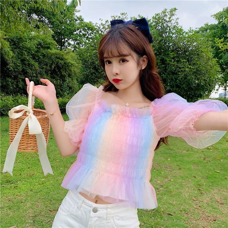 Rainbow Pastel Kawaii Aesthetic Princess Crop Top - One Size