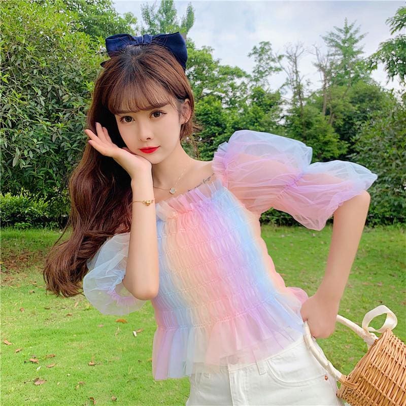 Rainbow Pastel Kawaii Aesthetic Princess Crop Top - One Size