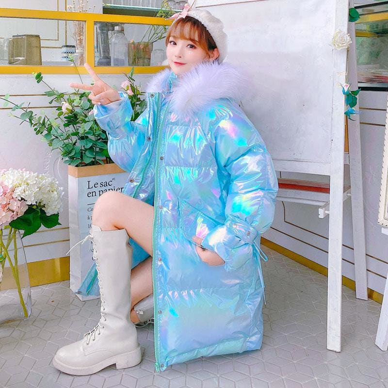 Rainbow Reflective Hooded Down Coat MK15460 - KawaiiMoriStore