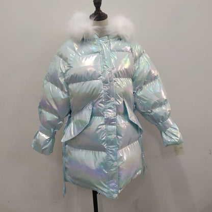 Rainbow Reflective Hooded Down Coat MK15460 - KawaiiMoriStore