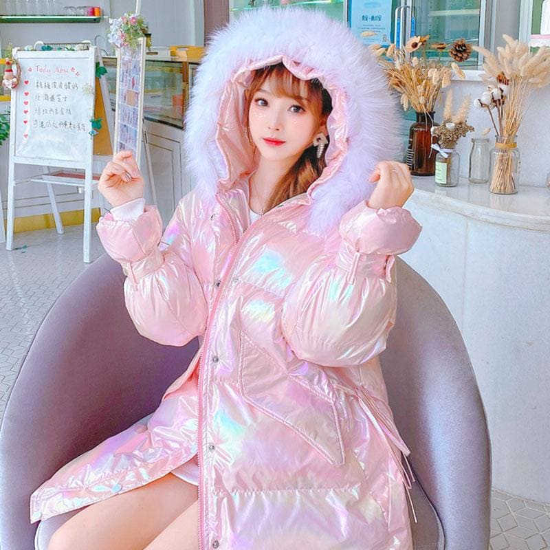 Rainbow Reflective Hooded Down Coat MK15460 - KawaiiMoriStore