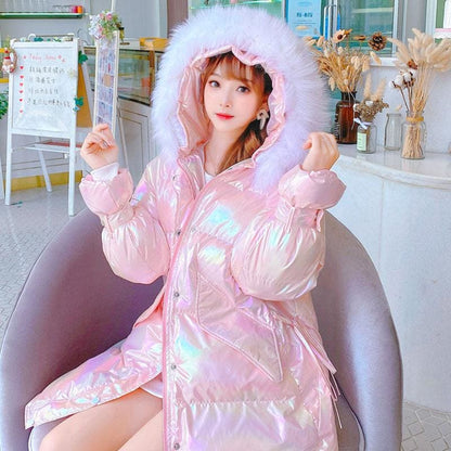 Rainbow Reflective Hooded Down Coat MK15460 - KawaiiMoriStore