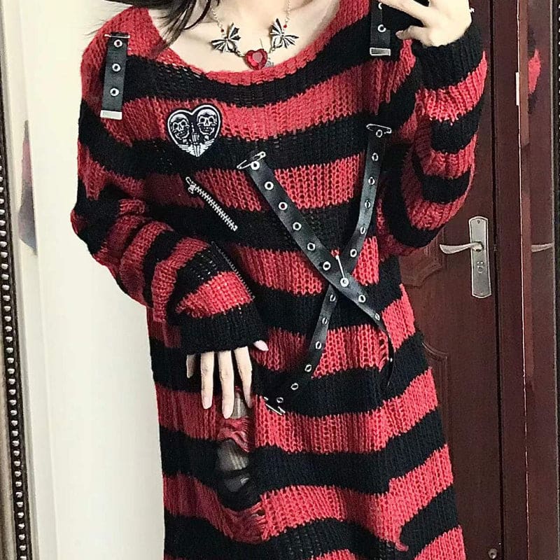 Red Black Stripes Strapes Misa Top ON672 - free size